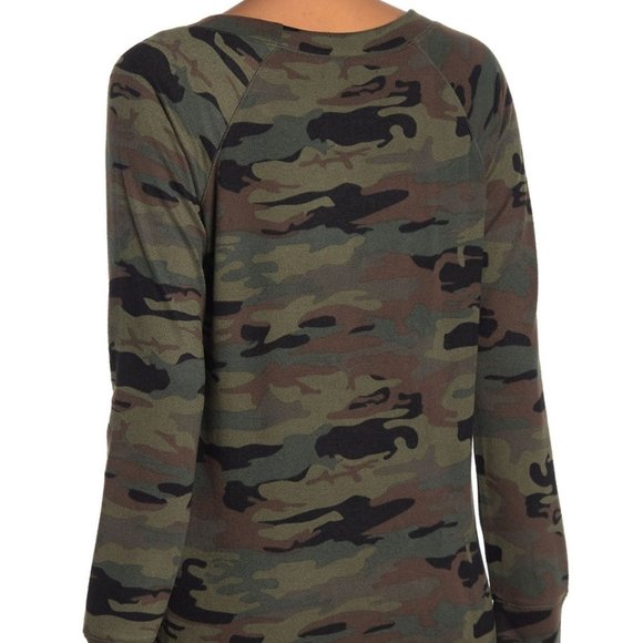 Sanctuary Camo Knit Sweater Crew Neck Raglan Sleeve Pullover Green Size XL NEW - Picture 2 of 6